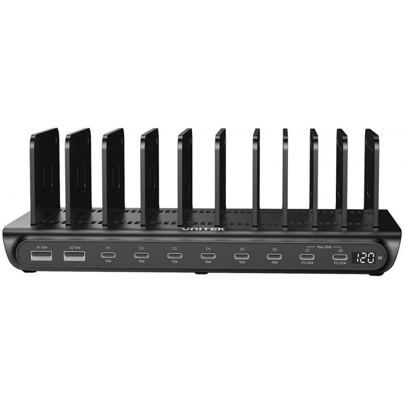 Unitek 10-portowa stacja ładowania 2 x USB-A 15W, 8 x USB-C PD 65W, 120W