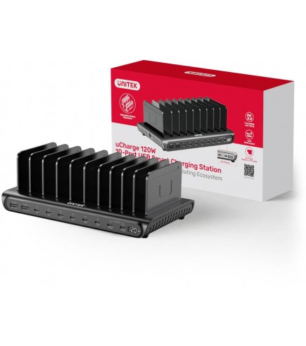 Unitek 10-portowa stacja ładowania 2 x USB-A 15W, 8 x USB-C PD 65W, 120W