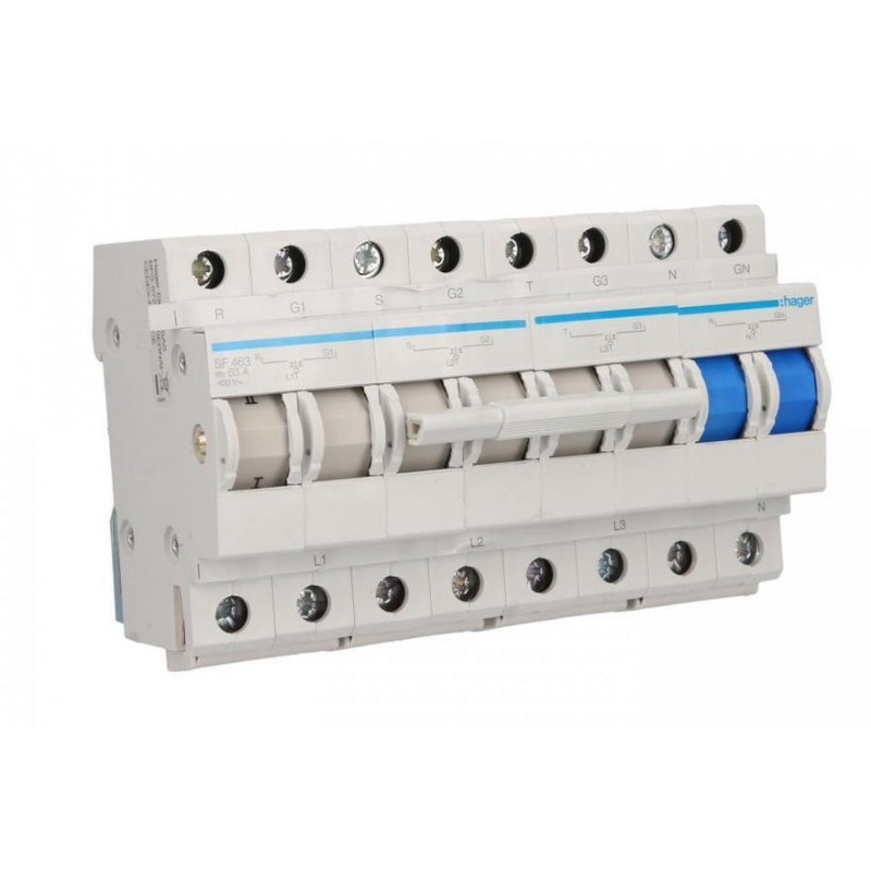 HAGER Modułowy przełącznik zasilania 3P+N I-0-II 63A 400VAC SF463