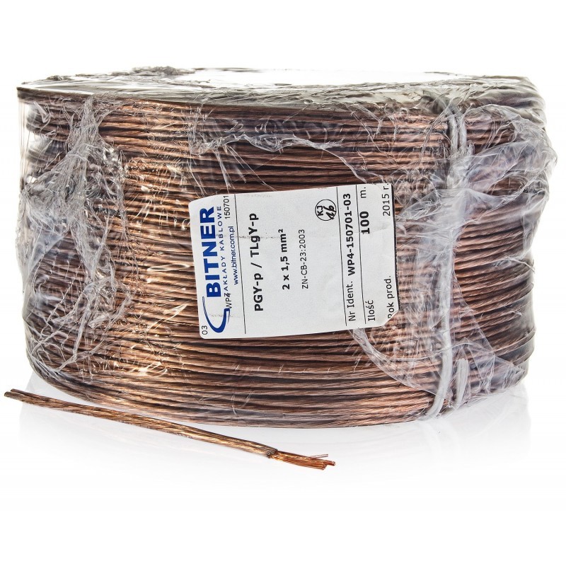 PRZEWÓD GŁOŚNIKOWY BITNER BiTsound PGY-p (TLgY) 2x1,5mm ROLKA 100m. PRZEWÓD GŁOŚNIKOWY BITNER BiTsound PGY-p (TLgY) 2x1,5mm ROLKA 100m.