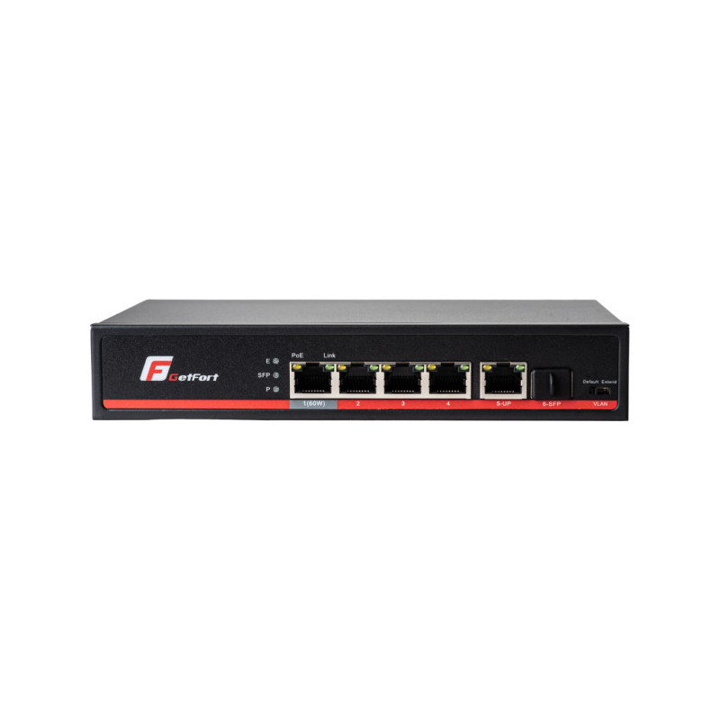 SWITCH POE GETFORT 4+1+SFP Gigabit Ethernet 65W