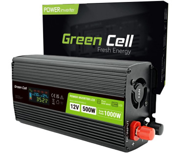 PRZETWORNICA NAPIĘCIA Green Cell PowerInverter LCD 12V / 230V 500W/1000W CZYSTA SINUSOIDA