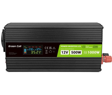 PRZETWORNICA NAPIĘCIA Green Cell PowerInverter LCD 12V / 230V 500W/1000W CZYSTA SINUSOIDA