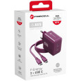 Ładowarka sieciowa Forcell F-Energy GaN III VT-60 60W PD QC 4.0+ 2x USB-C burgundowa + kabel USB-C