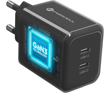 Ładowarka sieciowa Forcell F-Energy GaN III VT-60 60W PD QC 4.0+ 2x USB-C czarna + kabel USB-C