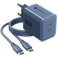 Ładowarka sieciowa Forcell F-Energy GaN III VT-60 60W PD QC 4.0+ 2x USB-C granatowa + kabel USB-C