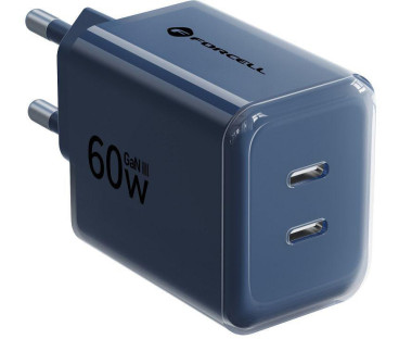 Ładowarka sieciowa Forcell F-Energy GaN III VT-60 60W PD QC 4.0+ 2x USB-C granatowa + kabel USB-C