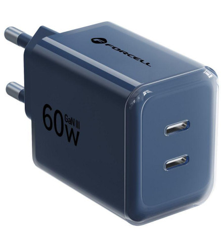 Ładowarka sieciowa Forcell F-Energy GaN III VT-60 60W PD QC 4.0+ 2x USB-C granatowa + kabel USB-C