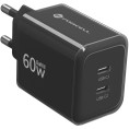 Ładowarka sieciowa Forcell F-Energy GaN III VT-60 60W PD QC 4.0+ 2x USB-C czarna + kabel USB-C