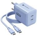 Ładowarka sieciowa Forcell F-Energy GaN III VT-60 60W PD QC 4.0+ 2x USB-C niebieska + kabel USB-C