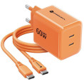 Ładowarka sieciowa Forcell F-Energy GaN III VT-60 60W PD QC 4.0+ 2x USB-C pomarańczowa + kabel USB-C
