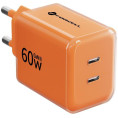 Ładowarka sieciowa Forcell F-Energy GaN III VT-60 60W PD QC 4.0+ 2x USB-C pomarańczowa + kabel USB-C