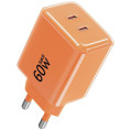 Ładowarka sieciowa Forcell F-Energy GaN III VT-60 60W PD QC 4.0+ 2x USB-C pomarańczowa + kabel USB-C