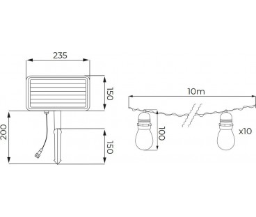 SOLARNA GIRLANDA OGRODOWA LED BEMKO SOLBEE 3W 3000K 10SZT 10M IP65 CZARNA C83-SOB-003BL-3K