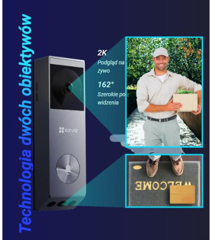 Wideodomofon Ezviz EP3x (3MP+2MP) zasilany bateriami z panelem słonecznym