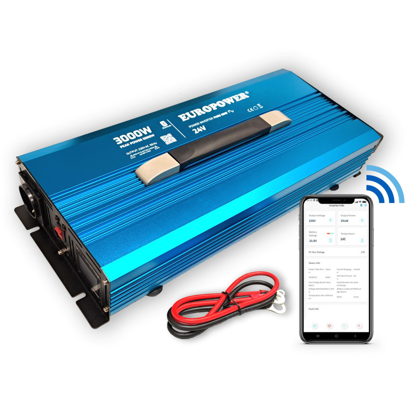 PRZETWORNICA NAPIĘCIA INWERTER EUROPOWER 24V DC / 230V AC 3000W / 6000W CZYSTY SINUS BLUETOOTH