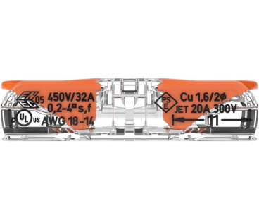 Szybkozłączka przelotowa uniwersalna LINKA/DRUT 2x 0,2-4mm2 WAGO 221-2411 (Paczka 60szt.)