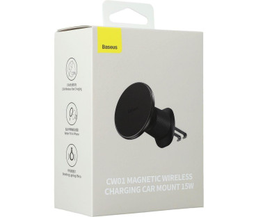 UCHWYT SAMOCHODOWY ŁADOWARKA INDUKCYJNA Baseus CW01 MagSafe Qi 2.0 15 W NA KRATKĘ CZARNY