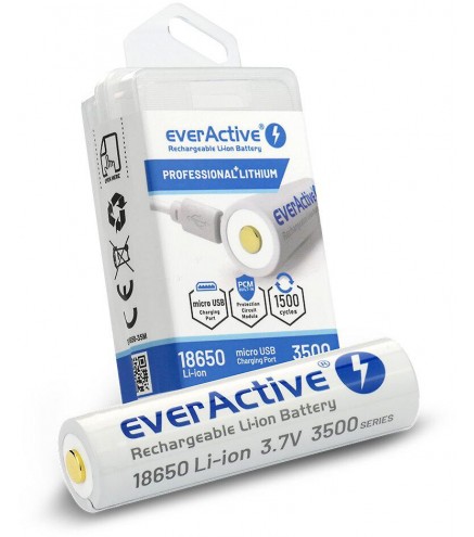Akumulator 18650 Li-Ion 3,7V everActive 3500mAh (1 szt.) micro-USB z zabezpieczeniem