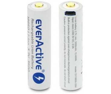 Akumulator 18650 Li-Ion 3,7V everActive 3500mAh (1 szt.) micro-USB z zabezpieczeniem