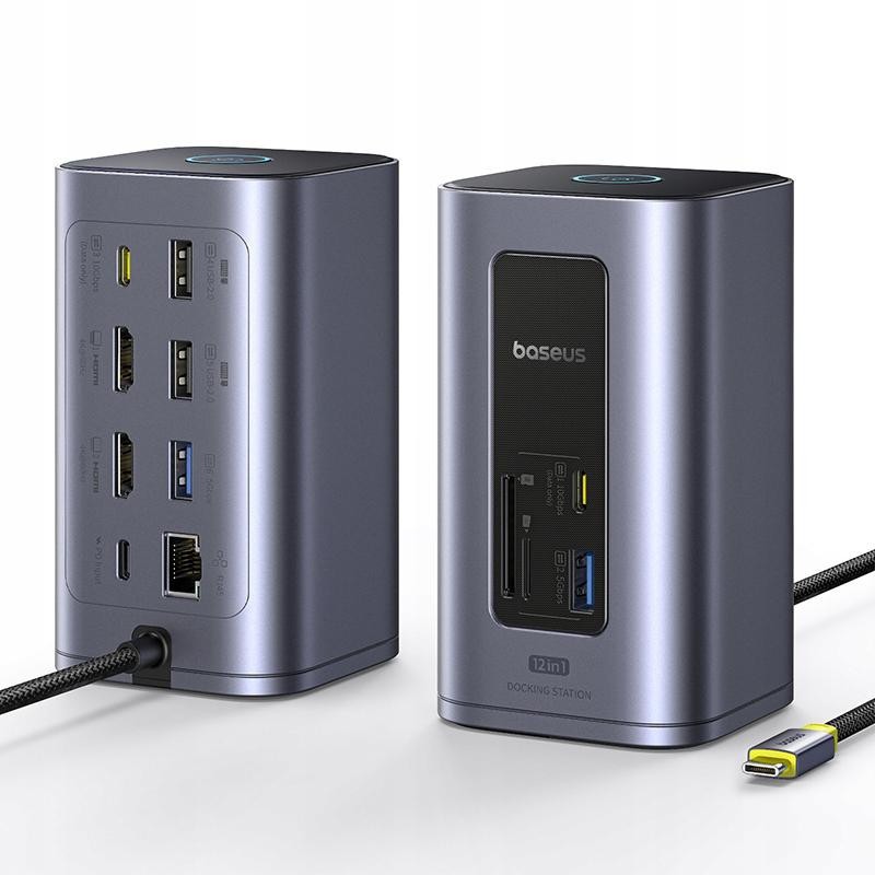 Stacja dokująca HUB Baseus NU1 Air Spacemate 12w1 USB-C / 2x HDMI 2x USB-C 2x USB-A RJ45 SD microSD
