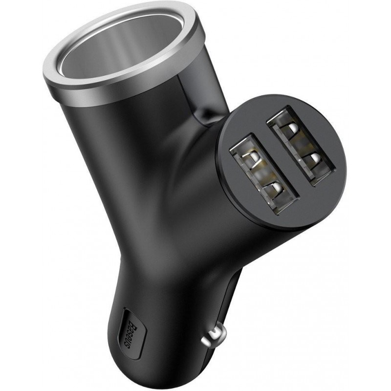 Baseus Y Type Car Charger ładowarka samochodowa 2x USB + gniazdo zapalniczki 3.4A czarny CCALL-YX01