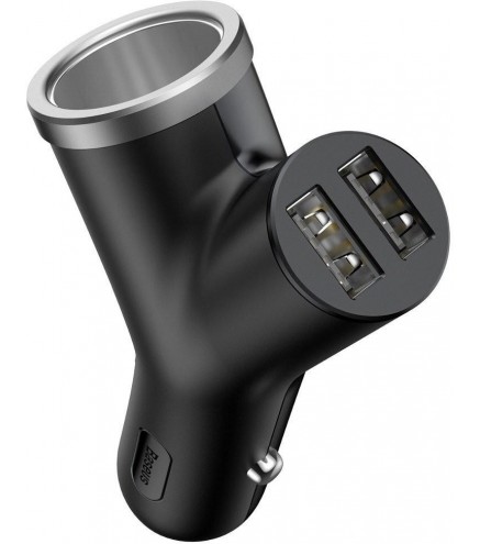 Baseus Y Type Car Charger ładowarka samochodowa 2x USB + gniazdo zapalniczki 3.4A czarny CCALL-YX01