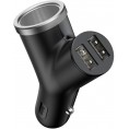 Baseus Y Type Car Charger ładowarka samochodowa 2x USB + gniazdo zapalniczki 3.4A czarny CCALL-YX01
