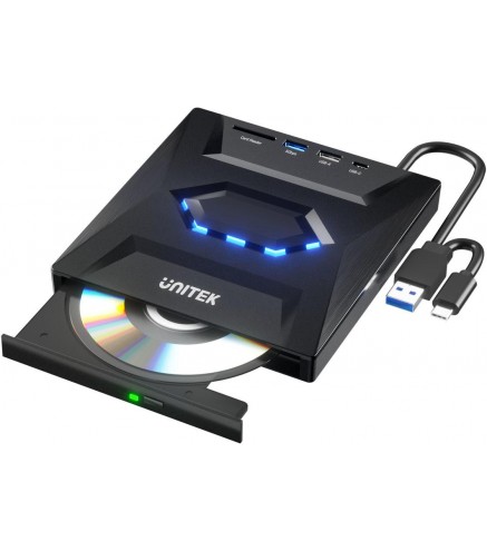 Unitek Nagrywarka zewnętrzna DVD/CD, Hub USB 5Gbps, czytnik kart SD T1037A01