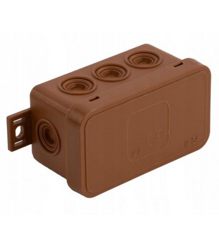 Puszka natynkowa pusta 8 wlotów VIPLAST V8 klik BRĄZOWA IP54 80x45x41mm 038-02