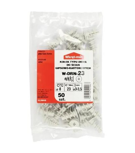 KOŁEK NYLONOWY W-DRN-23 DO MOCOWANIA W PŁYTACH KARTONOWO-GIPSOWYCH TYPU DRIVA 50szt. WOREK