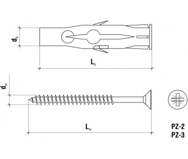 KOŁEK UNIWERSALNY RU-06045 6x35mm Z WKRĘTEM Z ŁBEM STOŻKOWYM 3,5x45mm 100szt.