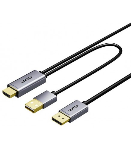 Unitek Kabel HDMI do DisplayPort 4K z zasilaniem USB-A | 4K@60Hz | HDR | 1,8 m