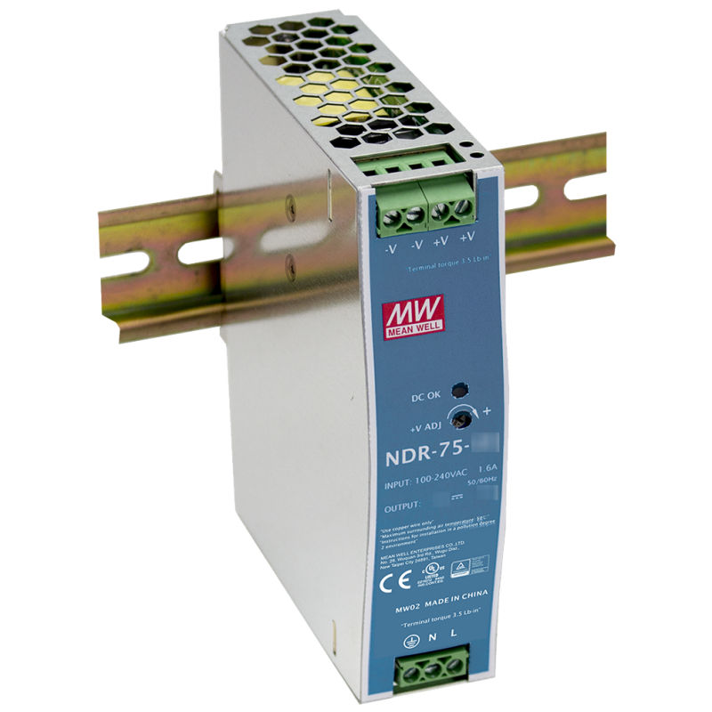 ZASILACZ IMPULSOWY NA SZYNĘ DIN MEAN WELL NDR-75-48 48V/75W/1.6A