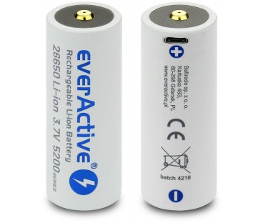 Akumulator 26650 Li-Ion 3,7V everActive 5200mAh micro USB (1 szt.) z zabezpieczeniem