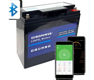 Akumulator LiFePO4 EUROPOWER serii LFP 12,8V 25,2Ah Bluetooth (Żywotność ~2000 cykli)