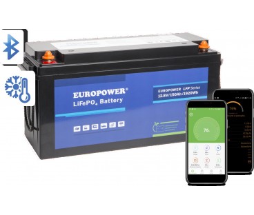 Akumulator LiFePO4 EUROPOWER serii LFP 12,8V 150Ah Bluetooth, mata grzewcza (Żywotność ~2000 cykli)