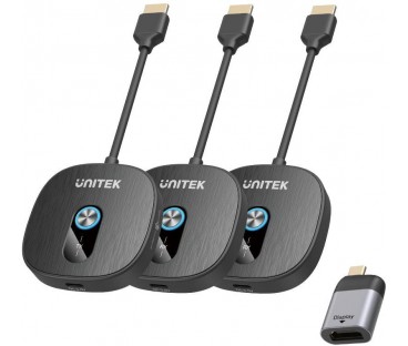 Unitek Bezprzewodowy transmiter HDMI 1080p, 1 nadajnik + 2 odbiorniki, czarny