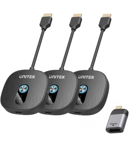Unitek Bezprzewodowy transmiter HDMI 1080p, 1 nadajnik + 2 odbiorniki, czarny