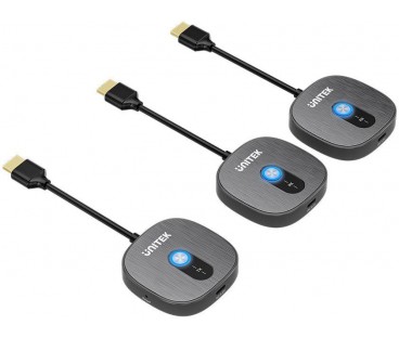 Unitek Bezprzewodowy transmiter HDMI 1080p, 1 nadajnik + 2 odbiorniki, czarny