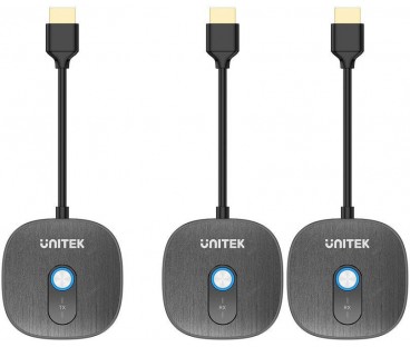 Unitek Bezprzewodowy transmiter HDMI 1080p, 1 nadajnik + 2 odbiorniki, czarny