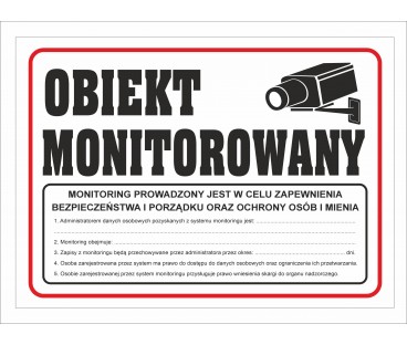 Tabliczka PCV Obiekt Monitorowany z RODO 35x25 cm