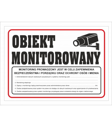Tabliczka PCV Obiekt Monitorowany z RODO 35x25 cm