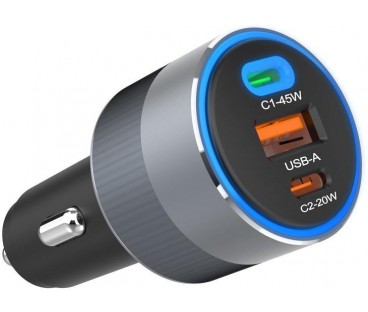 ŁADOWARKA SAMOCHODOWA Forcell F-Energy 65 W 2x USB-C 1x USB-A PD 3.0 QC 4.0 SZARA