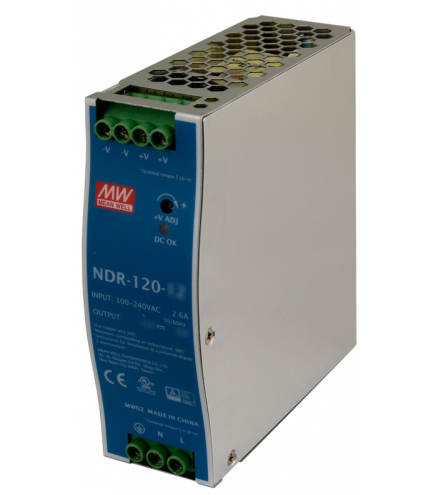 ZASILACZ IMPULSOWY NA SZYNĘ DIN MEAN WELL NDR-120-48 48V/120W/2.5A