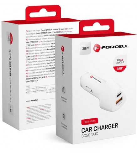 ŁADOWARKA SAMOCHODOWA Forcell Carbon CC50-1A1C 38 W 1x USB-C 1x USB-A PD 3.0 QC 3.0 BIAŁA