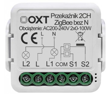 Moduł OXT mini przekaźnik 2 obw. bez N ZigBee TUYA