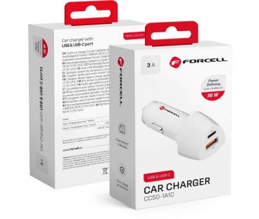 ŁADOWARKA SAMOCHODOWA Forcell Carbon CC50-1A1C 38 W 1x USB-C 1x USB-A PD 3.0 QC 3.0 BIAŁA