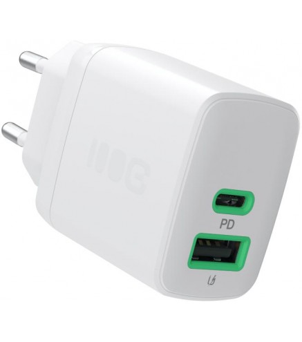 ŁADOWARKA SIECIOWA Greencell PowerSource Duo30 30W 1xUSB-C 1xUSB-A PD 3.0 QC 4.0+ biała