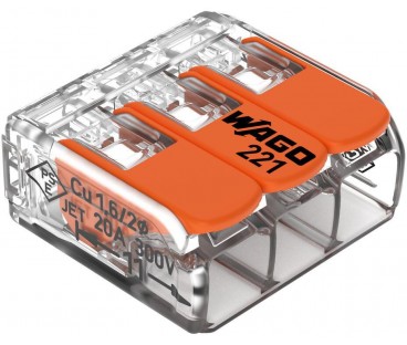 Szybkozłączka uniwersalna LINKA/DRUT 3x 0,2-4mm2 WAGO 221-413 (Paczka 50szt.)